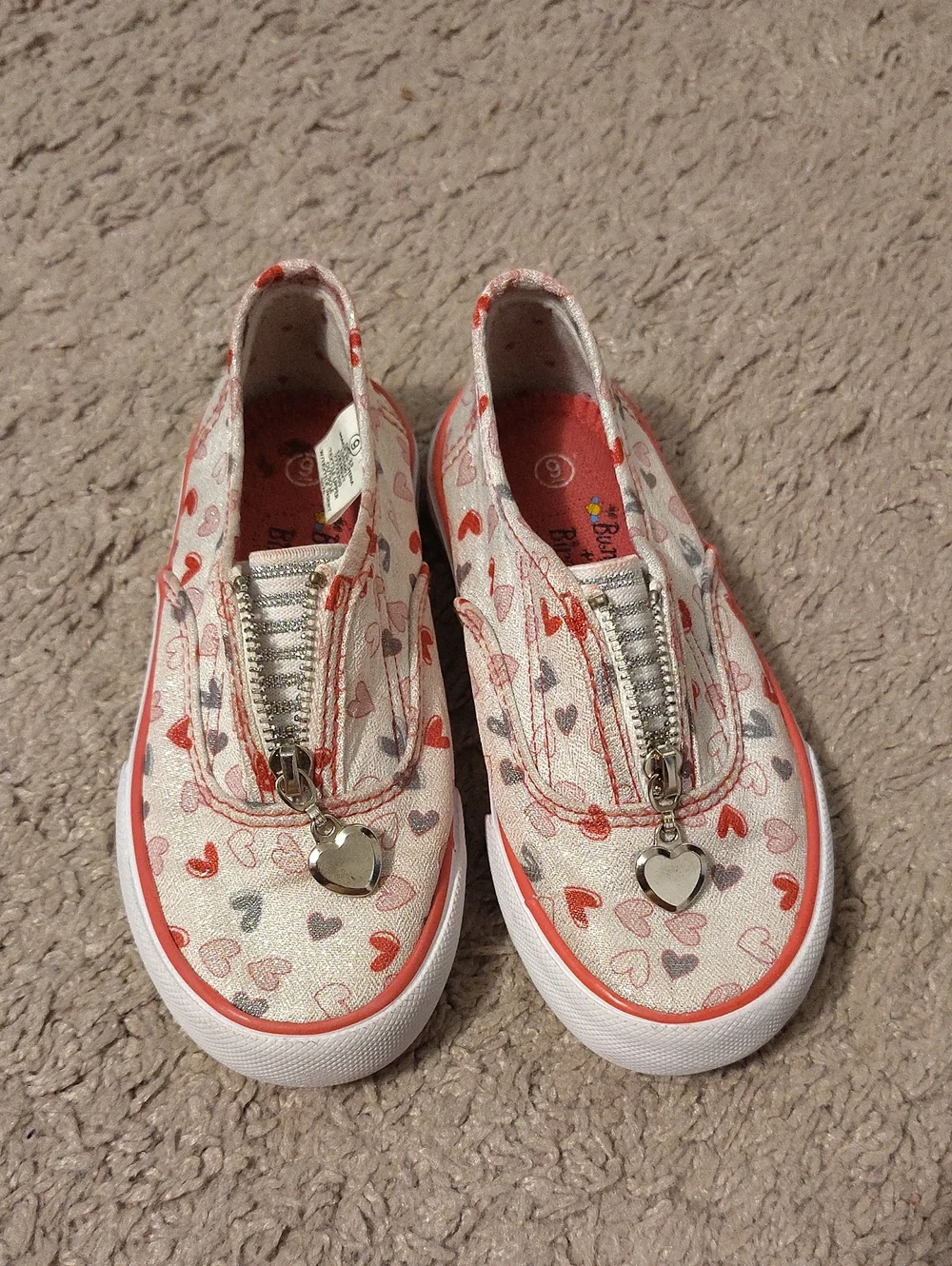 Bumble And Birdie Girls Heart-Print Zip Slip-On Sneakers - Pink/Red